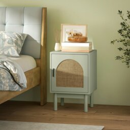 Rackhams Boho Bedside Table with Rattan Door and Adjustable Shelf, Light Green - Green