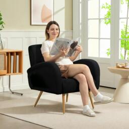Rackhams Teddy Fleece Upholstered Accent Chair with Metal Legs, Black - Contemporary - 1 - Teddy fleece, polyester, sponge, PP cotton, metal