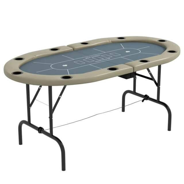 Rackhams SPORTNOW 8 Player Folding Poker Table, with Cup Holders, Cushioning Edge, Brown and Blue - image 1