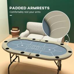 Rackhams SPORTNOW 8 Player Folding Poker Table, with Cup Holders, Cushioning Edge, Brown and Blue - thumbnail 5