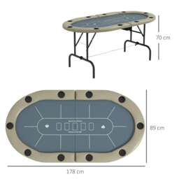 Rackhams SPORTNOW 8 Player Folding Poker Table, with Cup Holders, Cushioning Edge, Brown and Blue - thumbnail 3