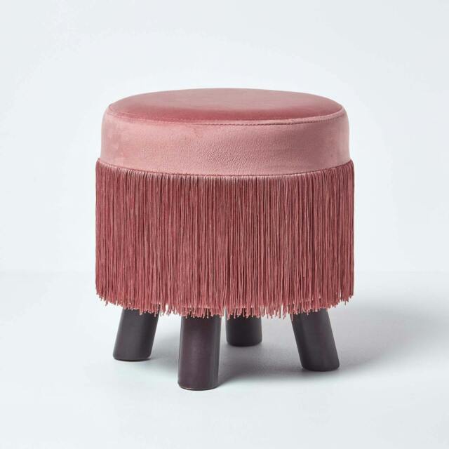 Rackhams Warwick Velvet Footstool with Legs - Pink