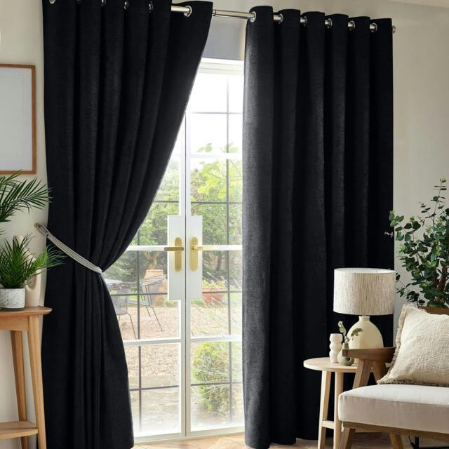Rackhams Chenille Blackout Ring Top Eyelet Curtains - 168cm width x 137cm drop - image 1