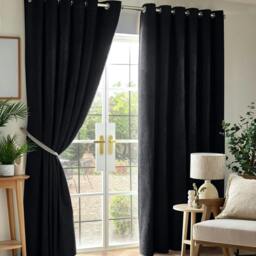 Rackhams Chenille Blackout Ring Top Eyelet Curtains - 168cm width x 137cm drop - thumbnail 1