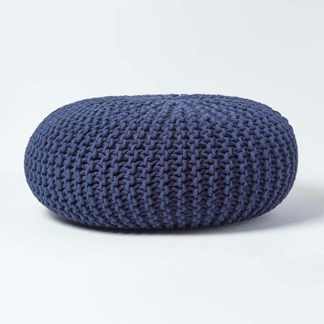 Rackhams Large Round Cotton Knitted Pouffe Footstool - Navy Blue - image 1