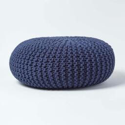 Rackhams Large Round Cotton Knitted Pouffe Footstool - Navy Blue - thumbnail 1