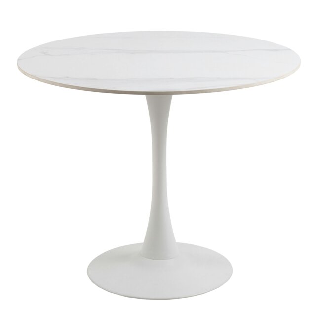 Rackhams Malta Ceramic Round Dining Table in White 90x75cm - White - No - White - image 1