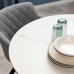 Rackhams Malta Ceramic Round Dining Table in White 90x75cm - White - No - White - thumbnail 3