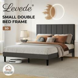 Rackhams Bed Frame Small Double Soft Upholstered Modern Linen Fabric Wooden Slat - thumbnail 2
