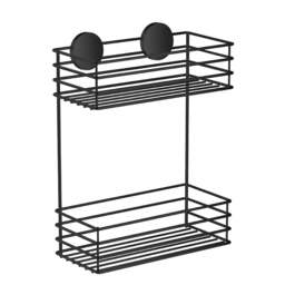 Rackhams Matt Black Stainless Steel Double Shower Basket Self Adhesive Wall Mounted - thumbnail 1