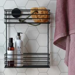 Rackhams Matt Black Stainless Steel Double Shower Basket Self Adhesive Wall Mounted - thumbnail 2