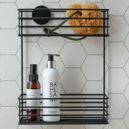 Rackhams Matt Black Stainless Steel Double Shower Basket Self Adhesive Wall Mounted - thumbnail 3