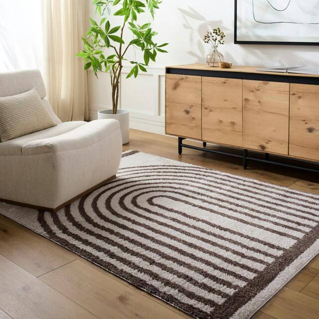 Rackhams Fossay Shag-Washable Beige Brown Modern High Pile Rug - 120 x 170 cm - image 1