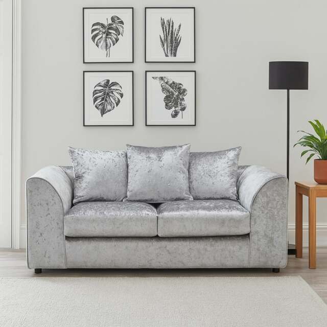 Rackhams Crystal Crushed Velvet 2 Seater Sofa Scatter Back - Silver - image 1