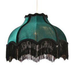 Rackhams Classic Victorian Lamp Shade in Emerald Green Velvet with Black Trims - thumbnail 2