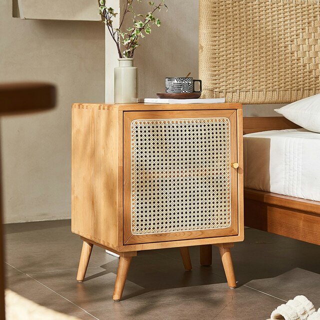 Rackhams Himba Rattan Bedside Table, Solid Wood - Light Oak + Waterproof Twisted Paper Cord - Light Oak + Waterproof Twisted Paper Cord - image 1