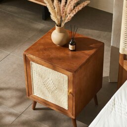 Rackhams Himba Rattan Bedside Table, Solid Wood - Light Oak + Waterproof Twisted Paper Cord - Light Oak + Waterproof Twisted Paper Cord - thumbnail 3