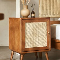 Rackhams Himba Rattan Bedside Table, Solid Wood - Light Oak + Waterproof Twisted Paper Cord - Light Oak + Waterproof Twisted Paper Cord - thumbnail 4