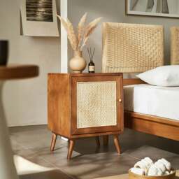 Rackhams Himba Rattan Bedside Table, Solid Wood - Light Oak + Waterproof Twisted Paper Cord - Light Oak + Waterproof Twisted Paper Cord - thumbnail 2