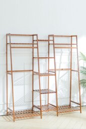 Rackhams Multi-Functional Clothes Hanging Rack Coat Garment Rack 7 Tier Storage Shelf - Brown - thumbnail 2