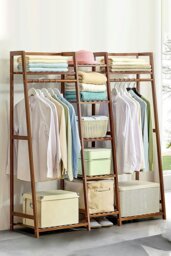 Rackhams Multi-Functional Clothes Hanging Rack Coat Garment Rack 7 Tier Storage Shelf - Brown - thumbnail 4