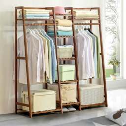 Rackhams Multi-Functional Clothes Hanging Rack Coat Garment Rack 7 Tier Storage Shelf - Brown - thumbnail 5
