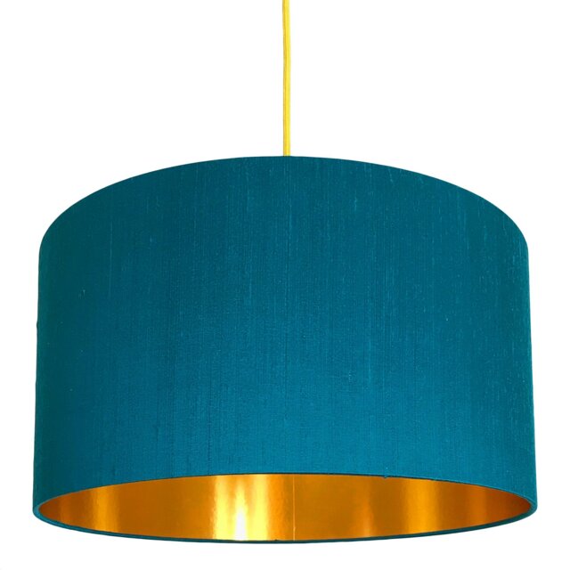 "Rackhams Teal Indian Silk Handmade Lampshade With Gold Lining - 60cm Diameter x 30cm Height / (24"" x 12"")" - image 1