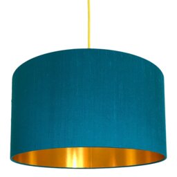 "Rackhams Teal Indian Silk Handmade Lampshade With Gold Lining - 60cm Diameter x 30cm Height / (24"" x 12"")" - thumbnail 1