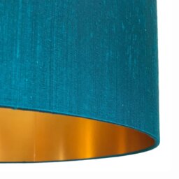 "Rackhams Teal Indian Silk Handmade Lampshade With Gold Lining - 60cm Diameter x 30cm Height / (24"" x 12"")" - thumbnail 2