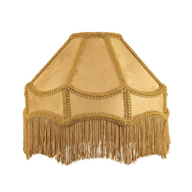 Rackhams Gold Faux Silk Victorian Lamp Shade with Textured Floral Decor and Long Tassels - image 1