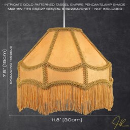Rackhams Gold Faux Silk Victorian Lamp Shade with Textured Floral Decor and Long Tassels - thumbnail 6