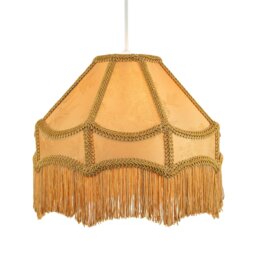 Rackhams Gold Faux Silk Victorian Lamp Shade with Textured Floral Decor and Long Tassels - thumbnail 2
