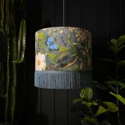 "Rackhams Emerald Mythical Plumes Lampshade With Fringing - Table / Floor Lamp - 30cm Diameter x 25cm Height (12"" x 10"")" - thumbnail 2