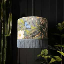 "Rackhams Emerald Mythical Plumes Lampshade With Fringing - Table / Floor Lamp - 30cm Diameter x 25cm Height (12"" x 10"")" - thumbnail 1
