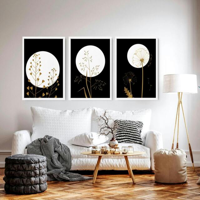 Rackhams Black wall art for living room - set of 3 wall art prints - 16 x 22 inches / 40.65 cm x 56 cm - Polyester Canvas 260 gsm - Canvas wrapped - image 1