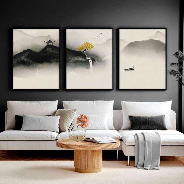 Rackhams Japanese wall hanging - set of 3 wall art prints - 20 x 30 in / 50 x 76 cm - Polyester Canvas 260 gsm - Canvas wrapped - image 1