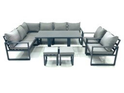 Rackhams Aluminium Outdoor Garden Furniture Set Corner Sofa 2 Chair 2 Small Footstool Adjustable Rising Lifting Dining Table Sets Dark Grey - thumbnail 2
