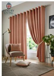 Rackhams Modern Geometric Eyelet Curtains – Two-Tone Jacquard with Full Lining for Contemporary Interiors - 117cm width x 137cm drop - thumbnail 1