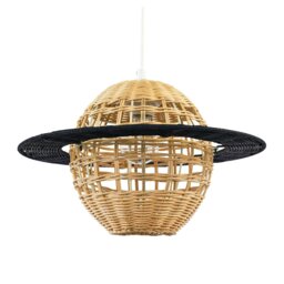 Rackhams Saturn Planet Childrens Pendant Light Shade in Brown and Black Rattan