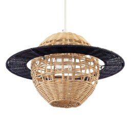 Rackhams Saturn Planet Childrens Pendant Light Shade in Brown and Black Rattan - thumbnail 2