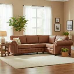 Rackhams Oakland 4 Seater Leather Corner Sofa Chesterfield Style - Tan - Right Hand Facing