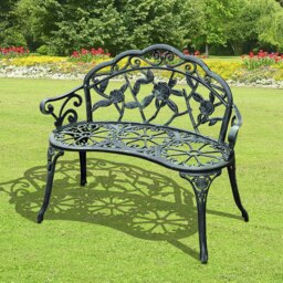 Rackhams Garden Bench Porch Park Chair Seater Antique Rose Style Cast Aluminium - thumbnail 3