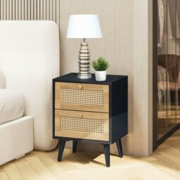 Rackhams Manila Rattan 2 Drawer Bedside Table - Black and PVC Rattan
