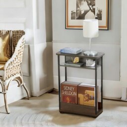 Rackhams Industrial Rustic 3 Tier Side Table With Magazine Rack Grey