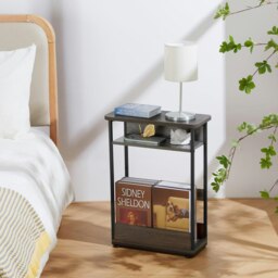 Rackhams Industrial Rustic 3 Tier Side Table With Magazine Rack Grey - thumbnail 3