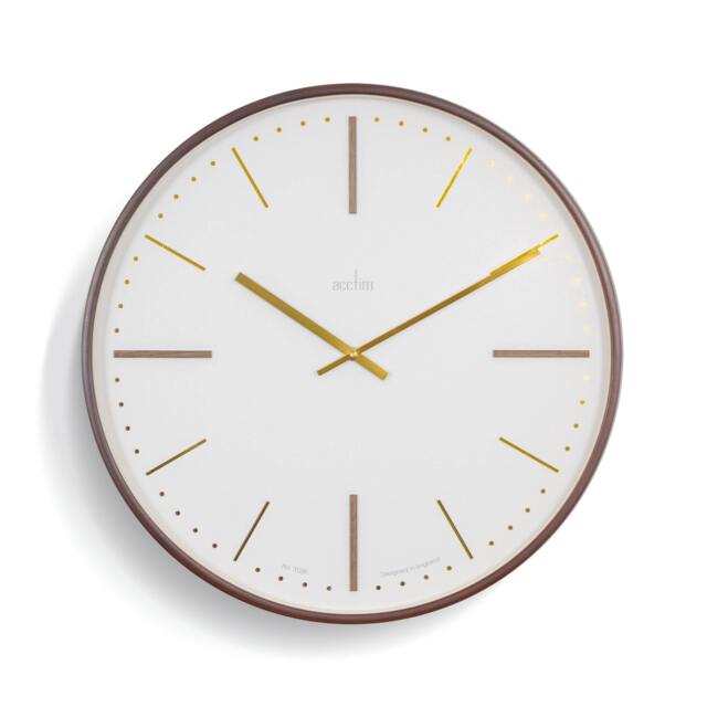 Rackhams Knoll Wall Clock Quartz Bent Wood Case Raised Wooden & Foil Embossed Batons Walnut 53cm