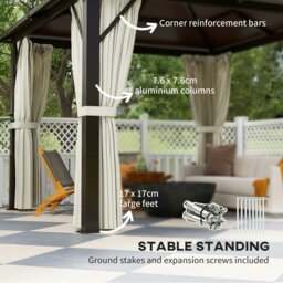 Rackhams 3x3(m) Polycarbonate Hardtop Gazebo with Aluminium Frame, Beige - Beige - Polycarbonate Board, Aluminium, Polyester - 300L x 300W x 263H cm - thumbnail 5