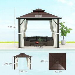 Rackhams 3x3(m) Polycarbonate Hardtop Gazebo with Aluminium Frame, Beige - Beige - Polycarbonate Board, Aluminium, Polyester - 300L x 300W x 263H cm - thumbnail 6