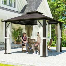 Rackhams 3x3(m) Polycarbonate Hardtop Gazebo with Aluminium Frame, Beige - Beige - Polycarbonate Board, Aluminium, Polyester - 300L x 300W x 263H cm - thumbnail 1