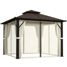 Rackhams 3x3(m) Polycarbonate Hardtop Gazebo with Aluminium Frame, Beige - Beige - Polycarbonate Board, Aluminium, Polyester - 300L x 300W x 263H cm - thumbnail 2